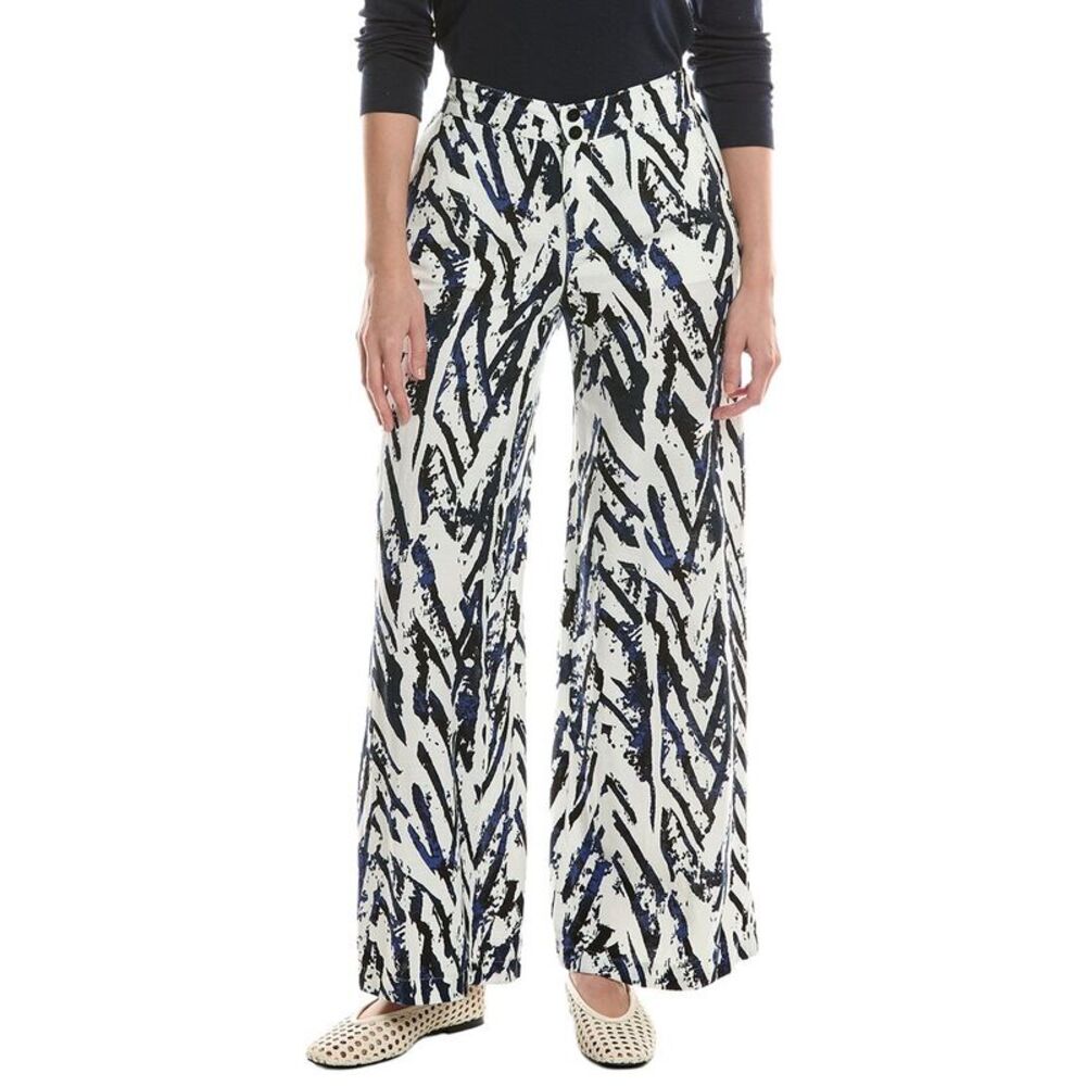 Nic & Zoe Womens Indigo Linen-Blend Wide Leg Pant